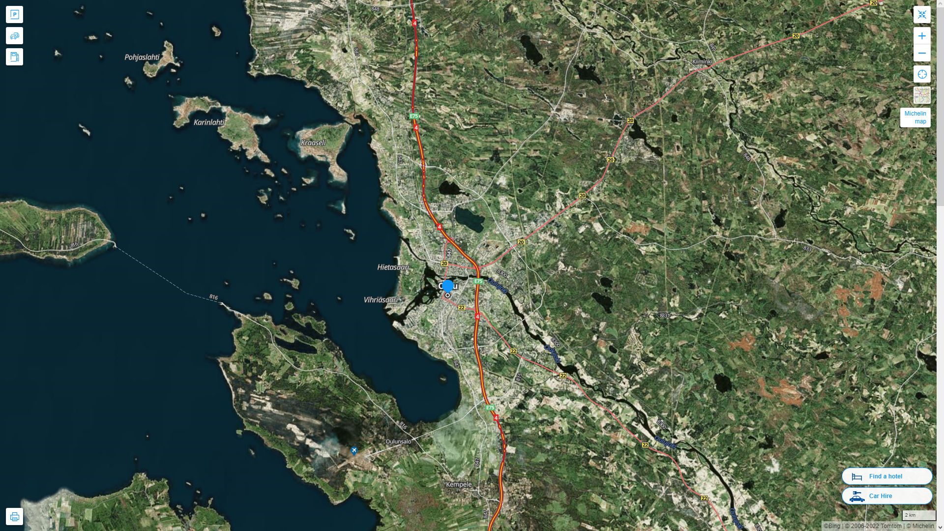 Oulu Highway and Road Map with Satellite View